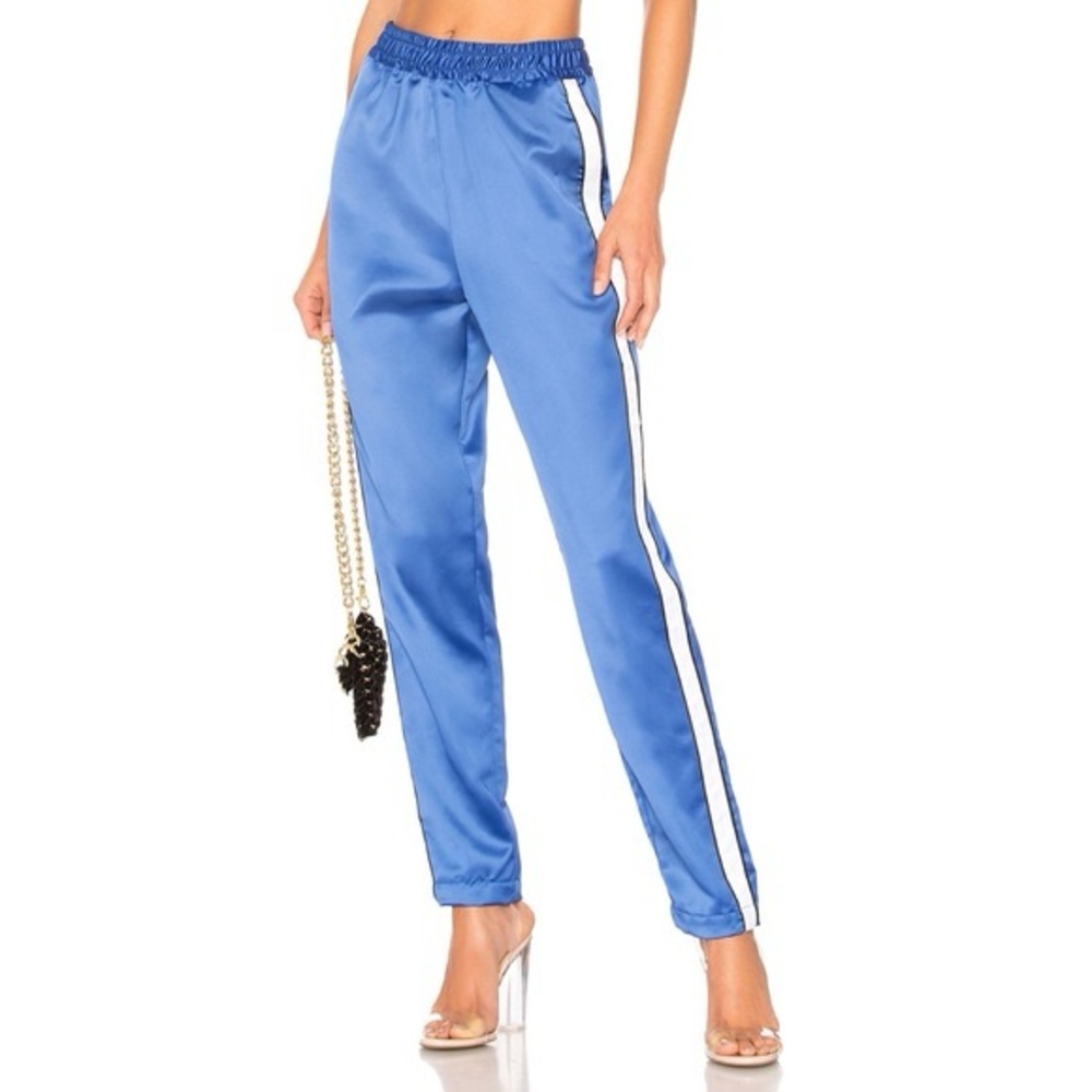 Lovers + Friends Blue Satin Track Pants